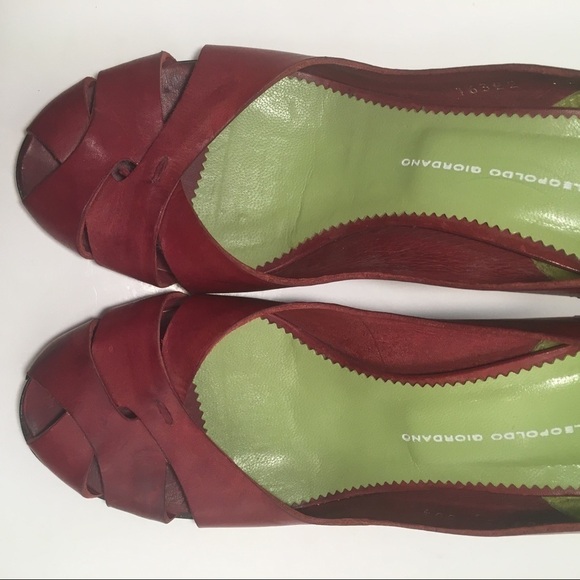 Leopoldo Giordano Red Leather Wedge Heels - Picture 5 of 8